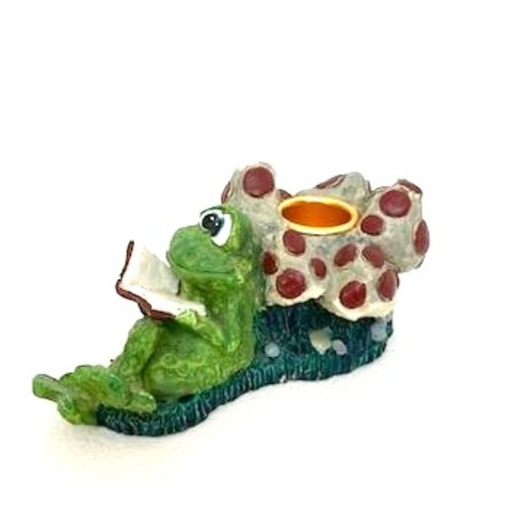 Lily Pad Pals Candle Holder Frog Reading Book Mushrooms - Picture 1 of 7